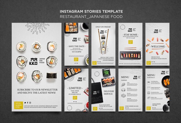 Sammlung von Instagram-Geschichten des Sushi-Restaurants
