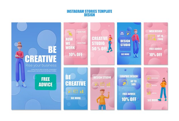 Sammlung von instagram-geschichten für den beruf des grafikdesigns