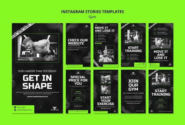 Sammlung von Instagram-Geschichten für Fitnessstudio und Fitness