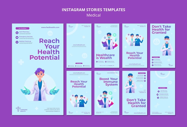 Sammlung von Instagram-Geschichten für Gesundheitscheck und Pflege