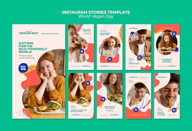 Kostenlose PSD sammlung von instagram-geschichten zum veganen welttag