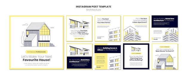 Kostenlose PSD sammlung von instagram-posts für architektur und bau