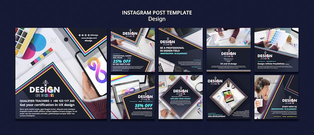 Kostenlose PSD sammlung von instagram-posts für den beruf des grafikdesigns