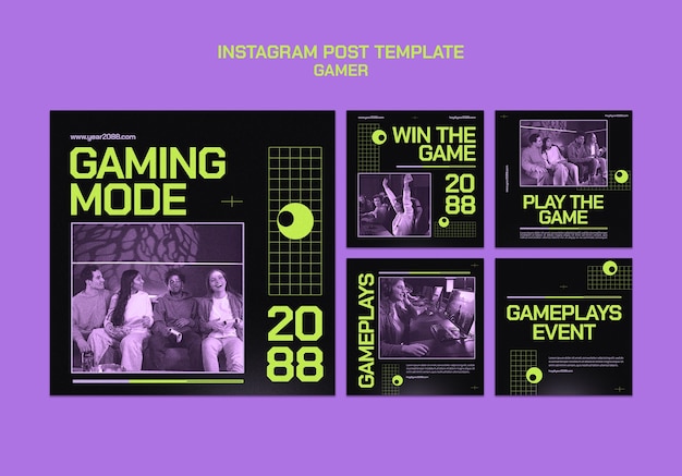 Kostenlose PSD sammlung von instagram-posts für gaming-events