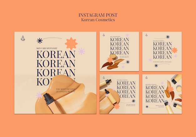 Kostenlose PSD sammlung von instagram-posts für koreanische schönheits- und hautpflegekosmetik