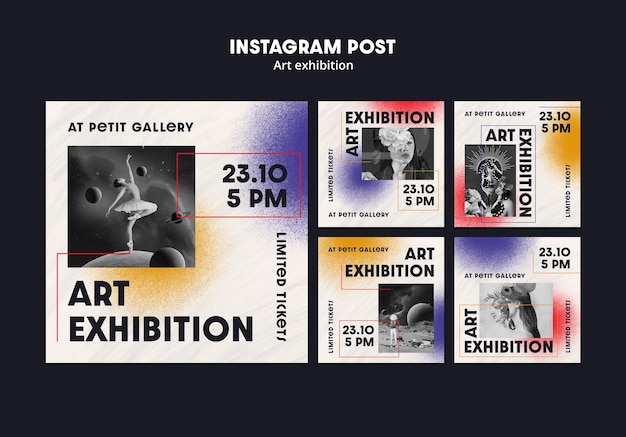 Kostenlose PSD sammlung von instagram-posts für kunstgalerie und ausstellung