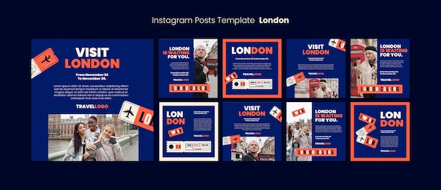 Kostenlose PSD sammlung von instagram-posts für london-reisen