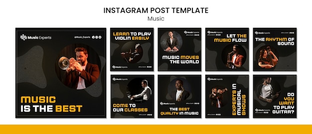 Kostenlose PSD sammlung von instagram-posts für musikunterricht