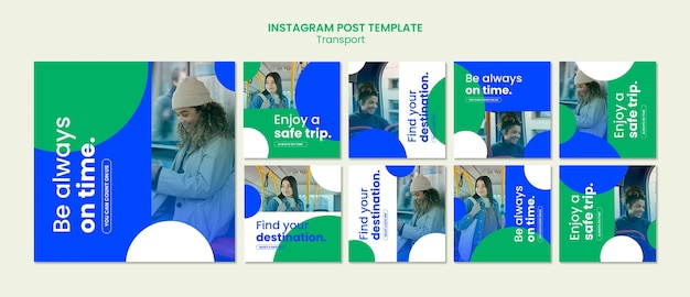 Kostenlose PSD sammlung von instagram-posts für öffentliche verkehrsmittel