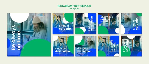 Kostenlose PSD sammlung von instagram-posts für öffentliche verkehrsmittel
