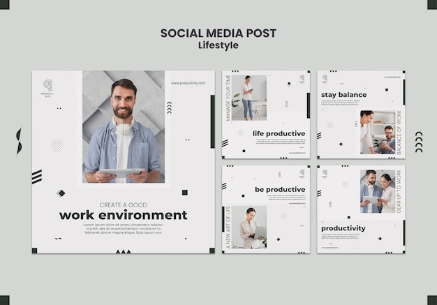 Sammlung von Instagram-Posts für Produktivität und Life-Balance