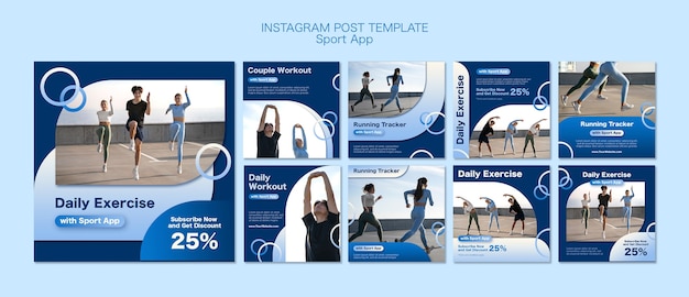 Sammlung von Instagram-Posts für Sport und Training