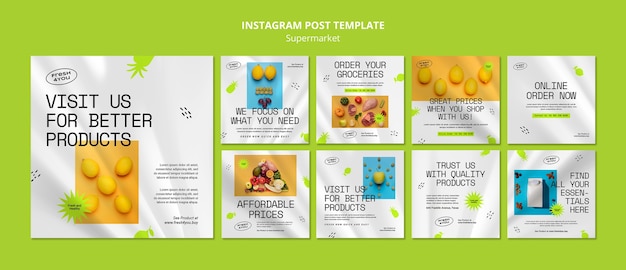 Kostenlose PSD sammlung von instagram-posts für supermarktgeschäfte