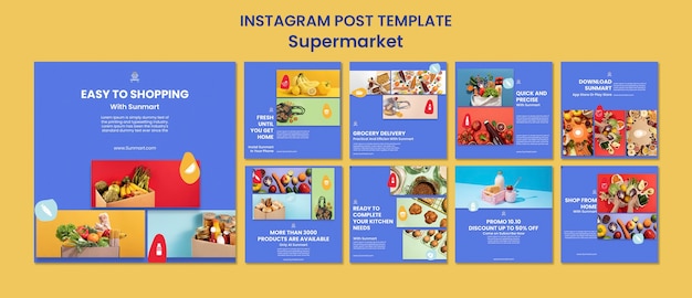 Kostenlose PSD sammlung von instagram-posts für supermarktgeschäfte