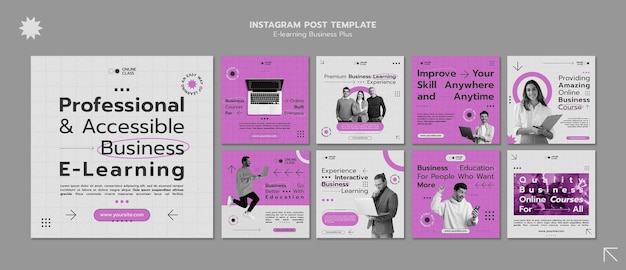 Kostenlose PSD sammlung von instagram-posts für unternehmen mit e-learning-fähigkeiten für unternehmen