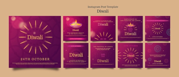 Kostenlose PSD sammlung von instagram-posts zur feier des diwali-festes