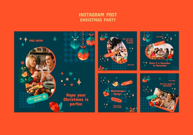 Kostenlose PSD sammlung von weihnachtsfeier-instagram-posts