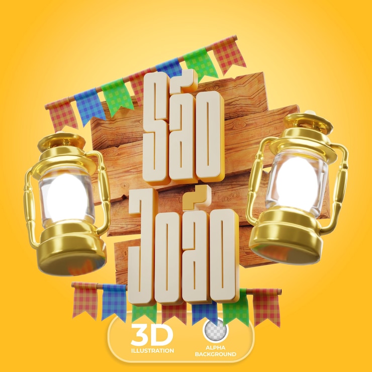 Kostenlose PSD sao joao-wimpel und lampenlichter 3d-illustration