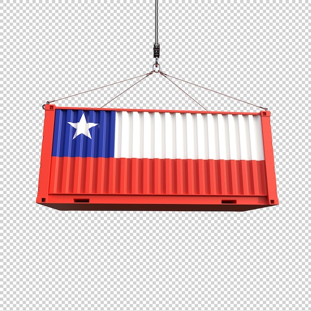 Kostenlose PSD schiffscontainer mit chilenischer flagge auf durchsichtigem hintergrund