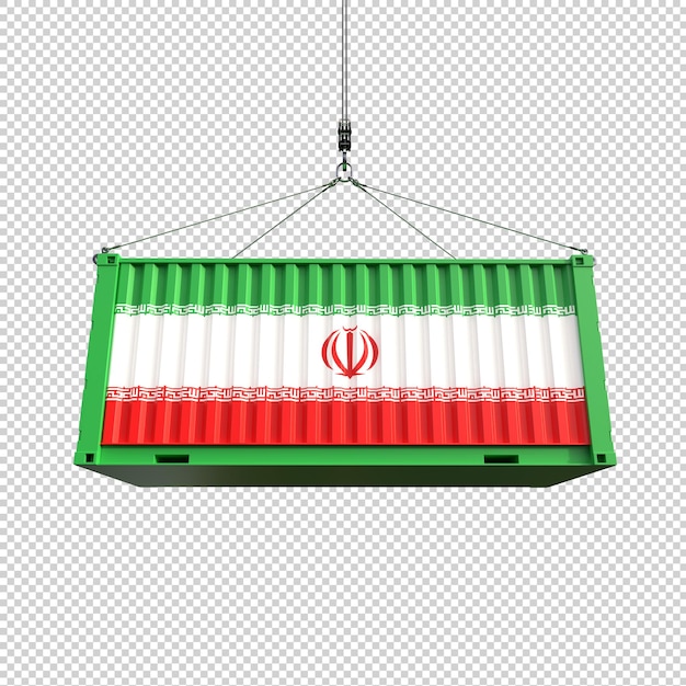 Kostenlose PSD schiffscontainer mit iranischer flagge auf durchsichtigem hintergrund