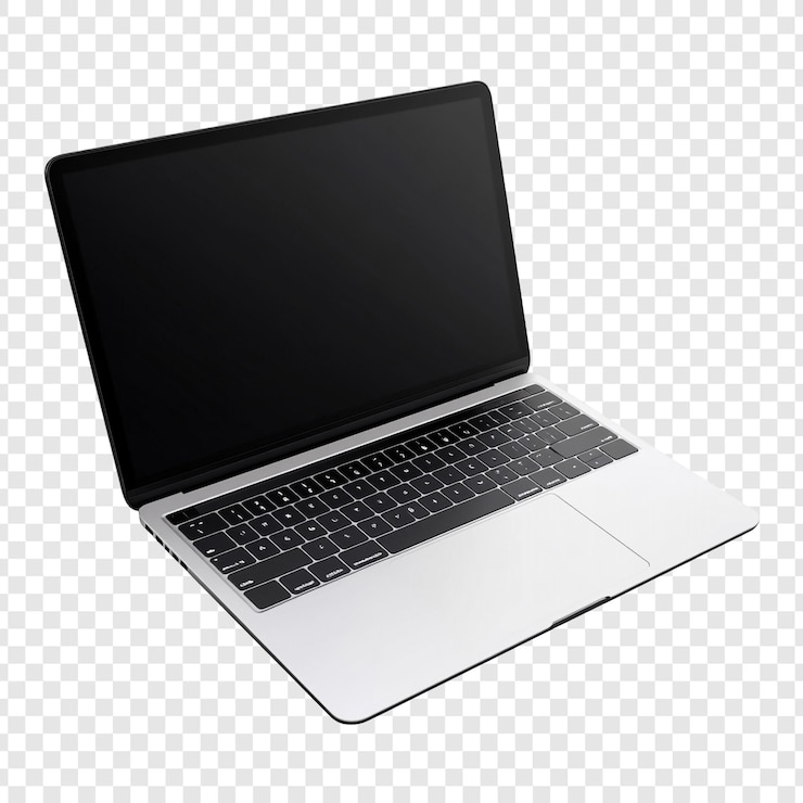 Kostenlose PSD schlanker silberner laptop mit moderner technologie, leerer bildschirm