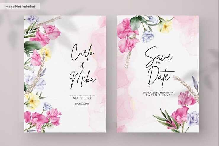 Kostenlose PSD schöne aquarellblume und blätter hochzeitseinladungskarte