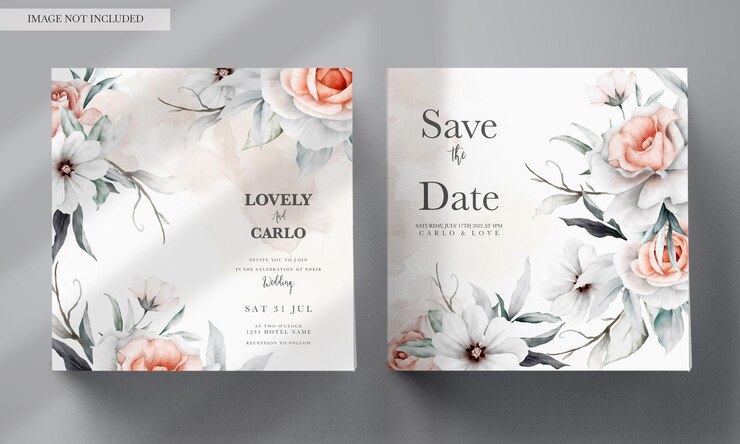 Kostenlose PSD schöne hochzeitseinladung mit aquarellblume