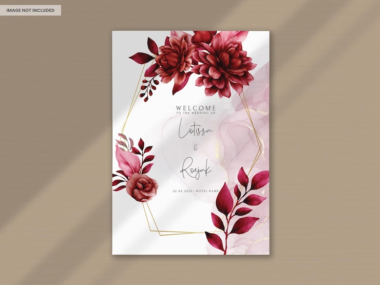 Kostenlose PSD schöne kastanienbraune blume und blätter hochzeitseinladungsvorlage