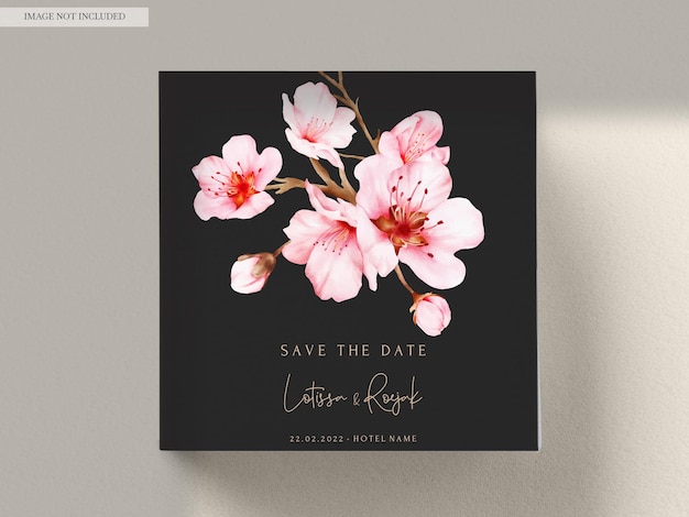 Kostenlose PSD schöne rosa kirschblüten-blumenaquarell-einladungskarte