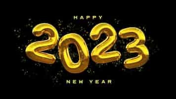 Kostenlose PSD schöne und realistische happy new year 2023 banner-vorlage mit 3d-elementen