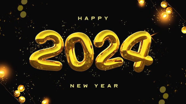 Kostenlose PSD schöne und realistische happy new year 2024 banner-vorlage mit 3d-elementen