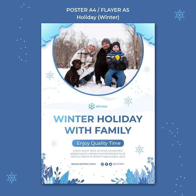 Kostenlose PSD schöne winterurlaub poster oder flyer vorlage