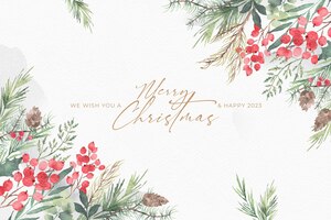 Kostenlose PSD schöner aquarell-weihnachtshintergrund mit blättern und blumen