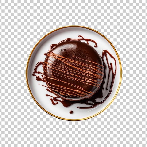 Kostenlose PSD schokoladenpuddingkuchen mit schokoladensauce auf einem teller