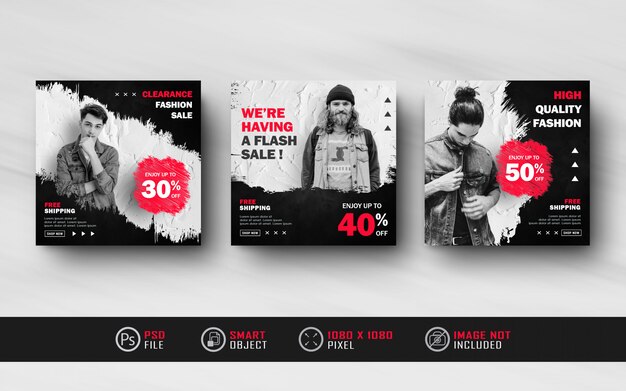 Schwarz Rot Instagram Social Media Post Feed Banner Vorlage Mit Splash Style Premium Psd Datei