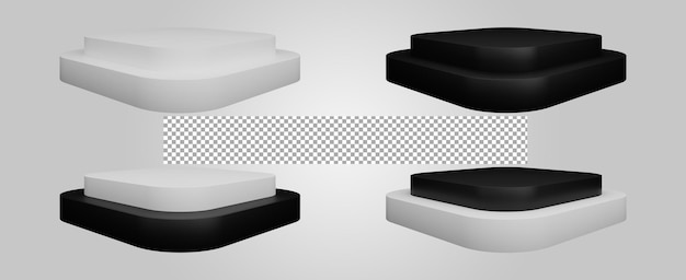 Schwarz-weißes podium auf transparentem hintergrund für werbung isoliert. 3d-rendering