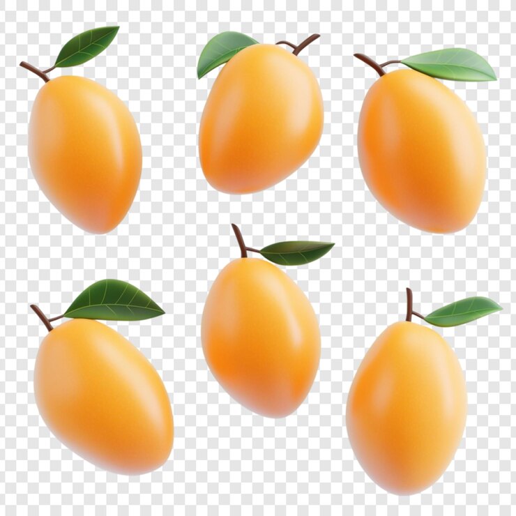 Kostenlose PSD sechs saftige mangos 3d-rendering von tropischen früchten
