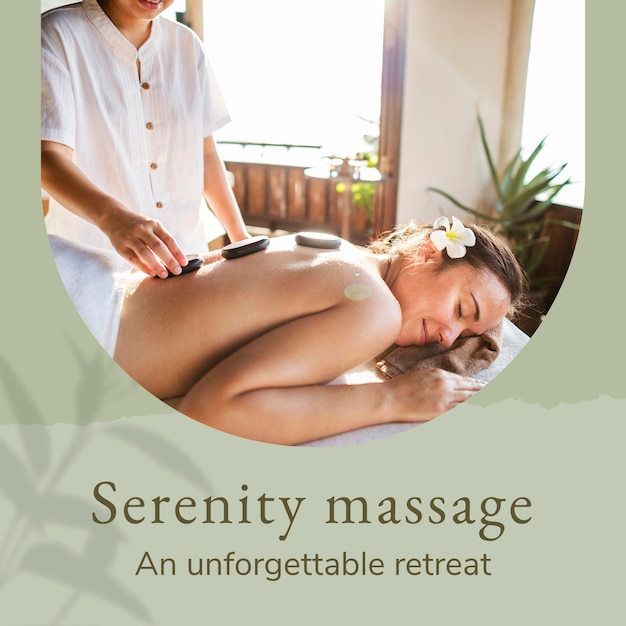 Serenity massage wellness vorlage psd mit hot stones hintergrund