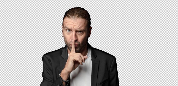 Kostenlose PSD sie sehen ernst aus und kreuzen sich mit einem finger, der an die lippen gedrückt wird