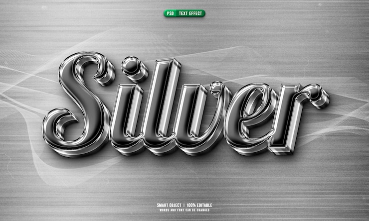Kostenlose PSD silberner 3d-bearbeitbarer texteffekt