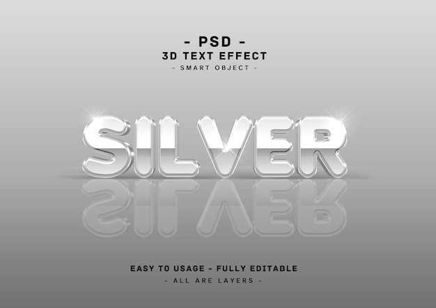 Silberner 3d-spiegeleffekt im textstil