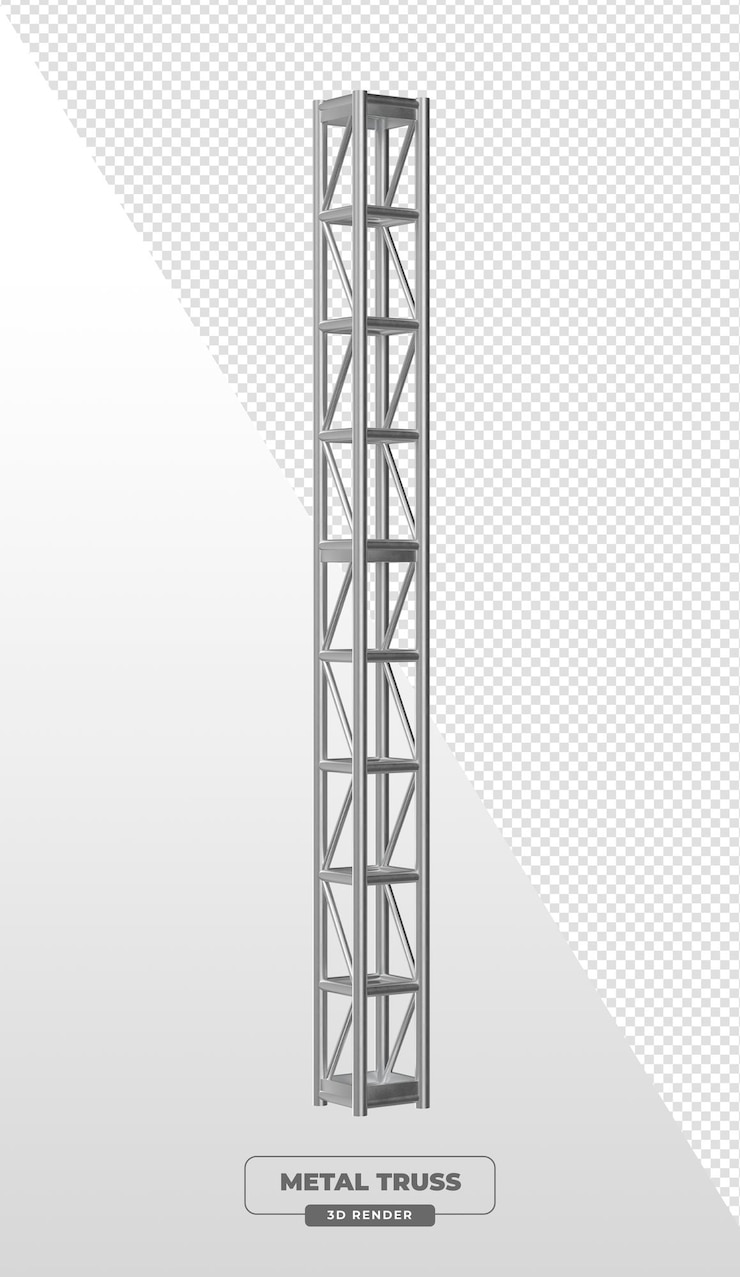 Kostenlose PSD silberrunde truss-säule mit diagonaler stütze und zylindrischen röhren 3d-render