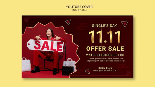 Kostenlose PSD singles day 11.11 sales youtube-cover-vorlage