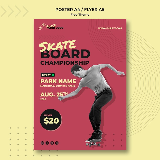 Kostenlose PSD skateboard konzept flyer vorlage