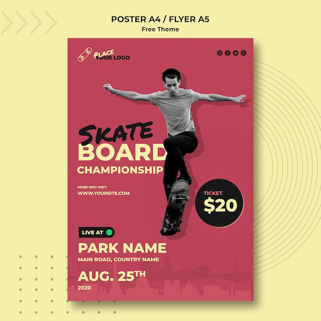 Kostenlose PSD skateboard konzept flyer vorlage