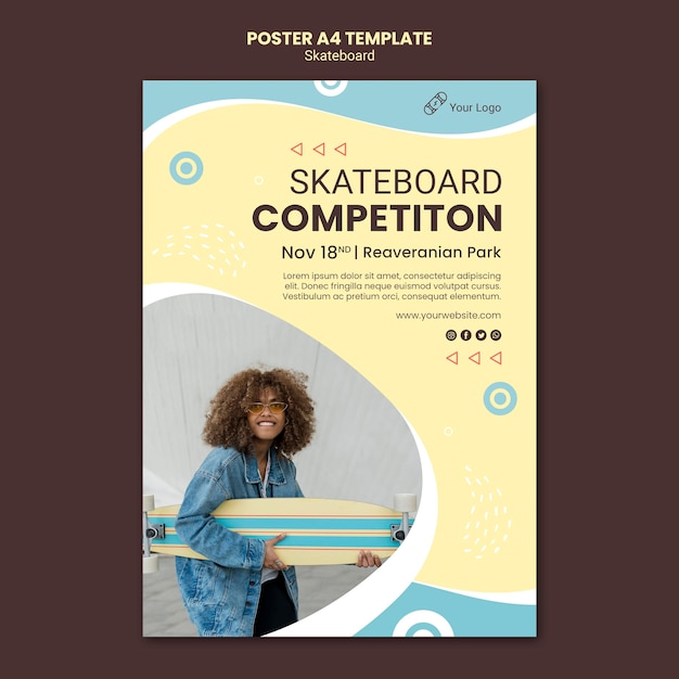 Kostenlose PSD skateboarding konzept poster vorlage