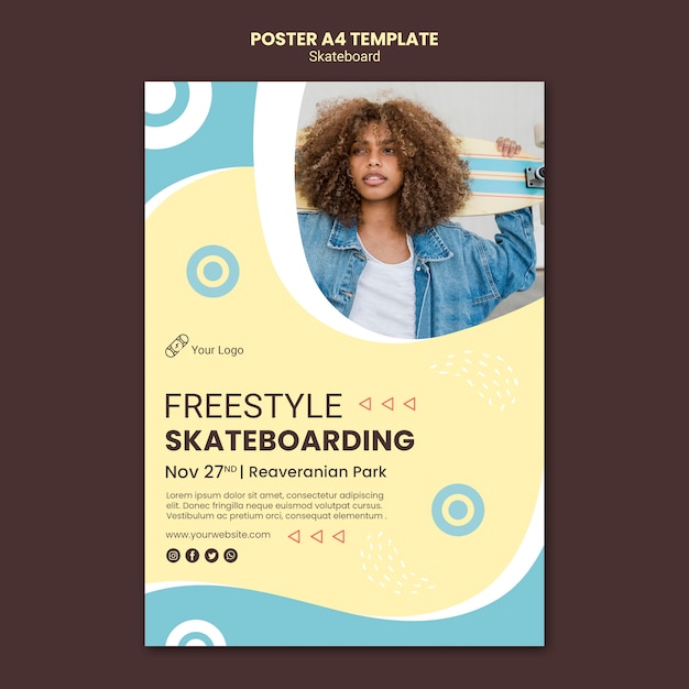 Kostenlose PSD skateboarding konzept poster vorlage