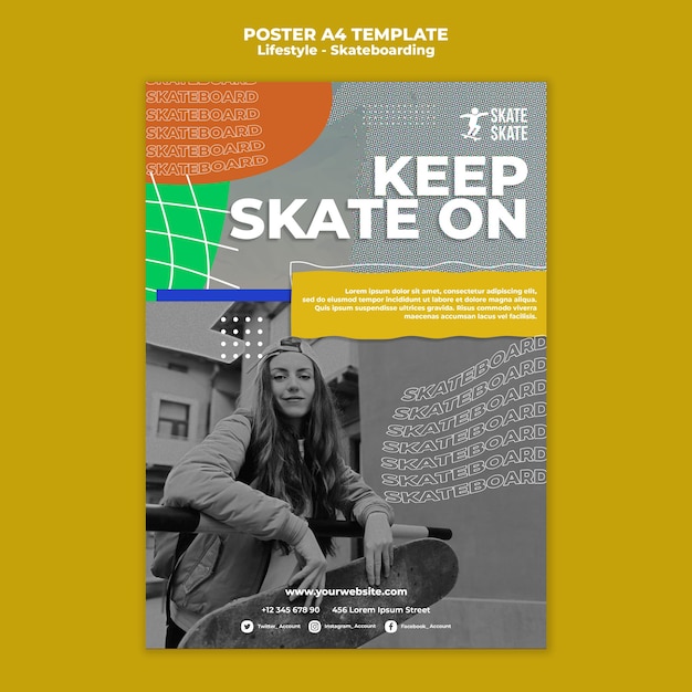 Kostenlose PSD skateboarding poster vorlage