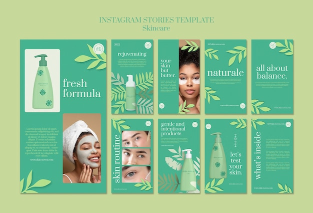 Kostenlose PSD skincare papierausschnitt instagram stories vorlagendesign