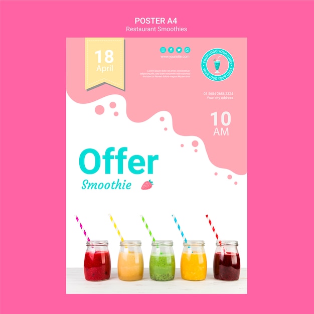 Kostenlose PSD smoothie restaurant flyer vorlage